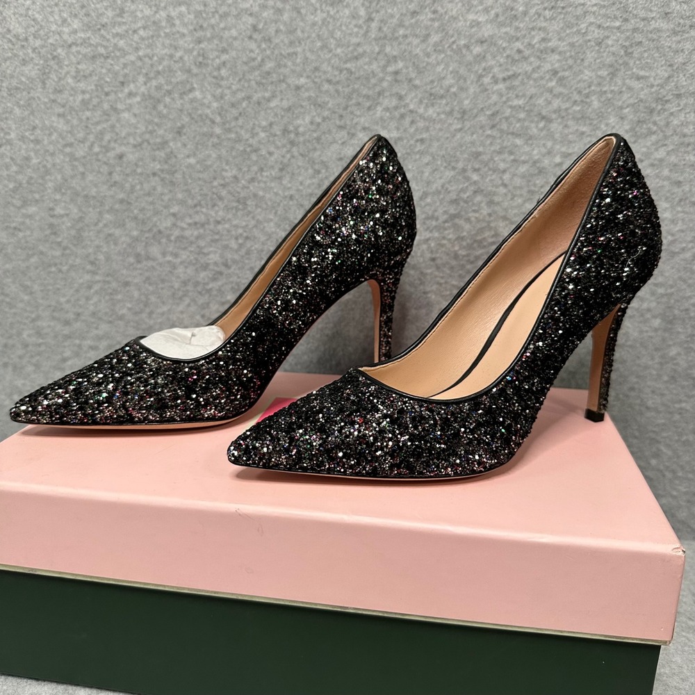 Kate Spade Valerie Black Multi Metallic Flocked Glitter Pumps Heels K0567 5B NEW